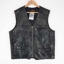 Vintage Black Leather Waistcoat Gilet Vest Size XL (T9857)