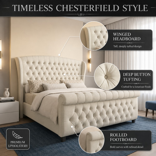 Chesterfield winged sleigh bed - winged,