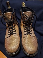 Doc Martens Gold Glitter Boots Size UK2 1460 8 eye side zips vgc