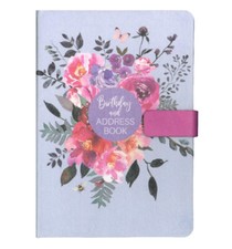 A5 Address & Birthday Book Floral Butterfly Design Pastel Satin Cover Gift