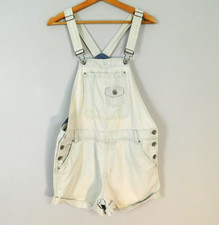 Primark Denim Co White Short Dungarees Size 12 Stonewash Soft