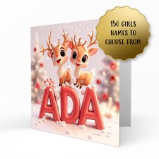 Personalised Christmas Card for Girls Cute Reindeer, 150 Names or Request One
