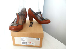 Solea Savvy Tan Leather T-Bar Mary Jane Shoes Brass Detail UK 3-4 *exc cond*