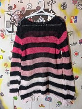 Goth Punk Rock Distressed Striped Pullover Jumper One Size