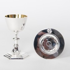 Nice Small Silver Plated 4 1/2" Travel Chalice & Paten Set - Mass Kit #255S