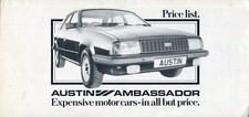 Austin Ambassador UK market PRICES & OPTIONS list 1982