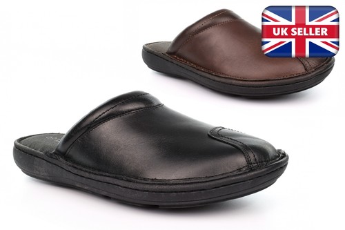 Mens leather slippers - leather, outdoor