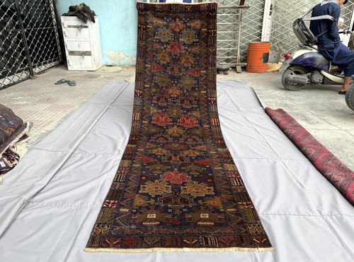 Blue antique afghan runner rug - blue,