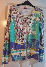 Vintage Retro Style Rockabilly Summer Seaside Bay Print Cardigan . Size 16