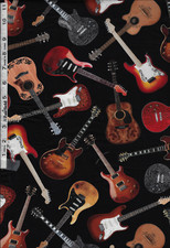 Black Tossed Guitars Honky Tonk Collection by Timeless Treasures bty