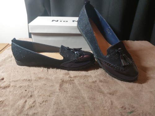 Ladies nio navy blue flat - navy, slip