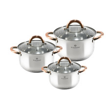 Set Of 3 Stainless Steel Induction Casserole Dish Stockpot Pot Soup Glass Lid
