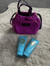 VERSACE Fuchsia Pink Drawstring Tote Purse Handbag Makeup Bag and Creams