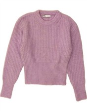 ZARA Womens Crop Crew Neck Jumper Sweater UK 10 Small Purple Polyester BZ08