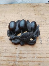 Vintage Polished Bog Oak Brooch Fruitts Leaves
