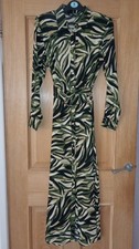 Zara Shirt Dress Midi - Size XS - Black And Green - belted, collar, buttoned