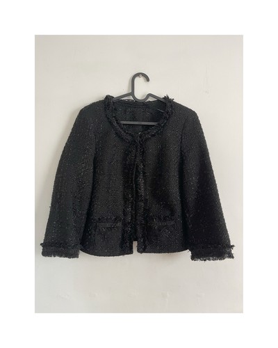 Black boucle tweed cropped - tweed,