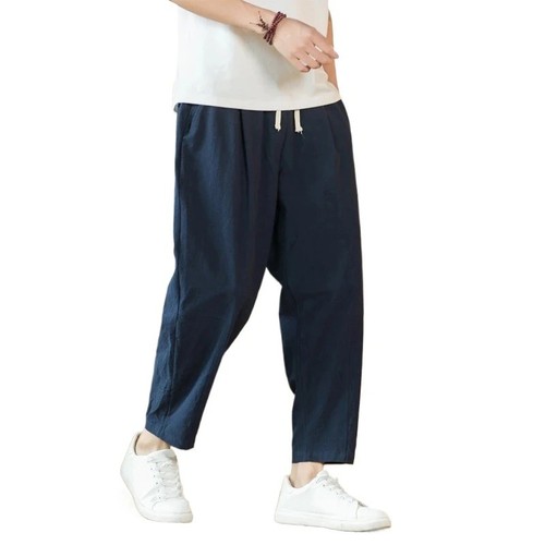 Men cotton linen pants - men's,