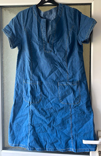Blue denim shift dress round - blue,