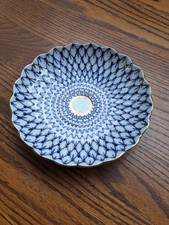 Lomonosov USSR Imperial Porcelain Dish  - Cobalt Net Pattern - 22 Carat Gold...