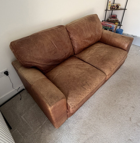 Brown leather sofa - leather, 3