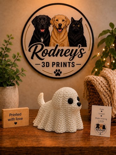 Printed cute ghost dog - printed,