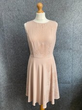 Hobbs NW3 Dress UK 10 Nude Taupe Fit n Flare Laser Cut Wedding Occasion Neutral