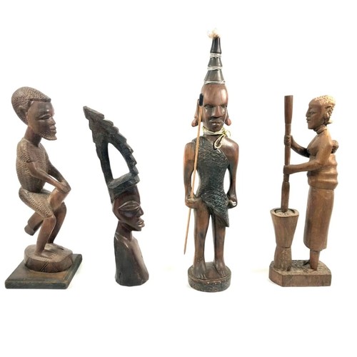 Hand carved wooden african - 4x,