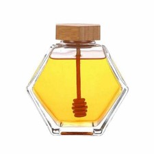 NEW Hexagonal Glass Cork Lid Honey Pot Storage Container Honey Jar Dispenser UK