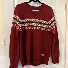 XL Superdry Red Vintage Christmas Nordic Knit Jumper with a fair isle pattern.
