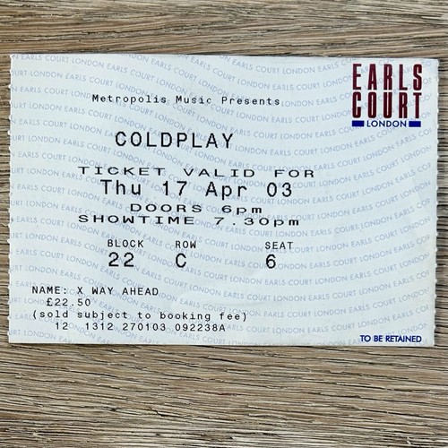 Coldplay concert ticket - ticket, stub