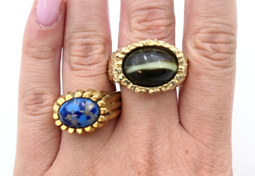 Vintage gold tone lapis cat - 2,