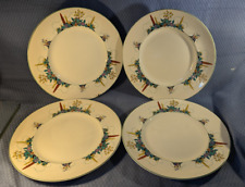 4x Vintage Soho Pottery, Ambassador Ware Art Deco design 25cm dia Dinner Plates