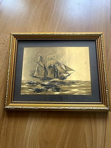Landscape engraved ship sea - engraved,