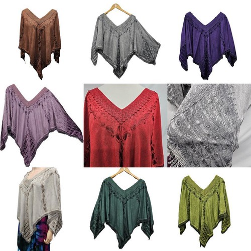 Boho embroidered poncho shawl - boho,