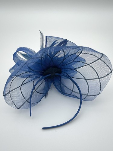 Navy blue sinamay fascinator - blue,