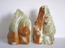 Carved Green Hard Stone Bookends, Male and Female Bust Sculpture Pair, Heavy