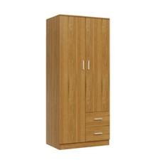 Modern 2 Door 2 Drawer Wardrobe with Shelf Hanging Rail Clothes Storage Cupboard