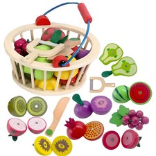 Children Wooden Fruit Cutting Toy, Pretend Play Food Sets for boys and Girls