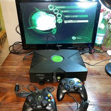 WORKING microsoft XBOX ORIGINAL CONSOLE VIDEO GAME 2x controller SET UP black