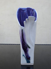 Gorgeous Sculptured Ceramic 10" Vase Lilac and Cream in Excellent Condition