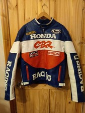 Vintage Honda Racing CBR Leather Jacket 22" Armpit To Armpit Red White Blue 3XL