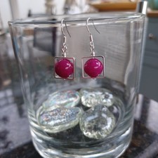 Magenta Sugilite Silver Plated Square Earrings.  Sterling Silver Hooks. 
