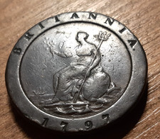 NICE GEORGE III CARTWHEEL TWOPENCE 1797 Huge Coin  Obverse Grafitti