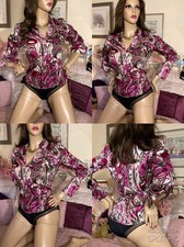 Vtg HIGH GLOSS Wet Look LIQUID SATIN Sexy Secretary Mistress Governess Blouse