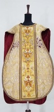 Antique French Ecclesiastical Brocade Catholic Priest Vestment Chasuble 106x68cm