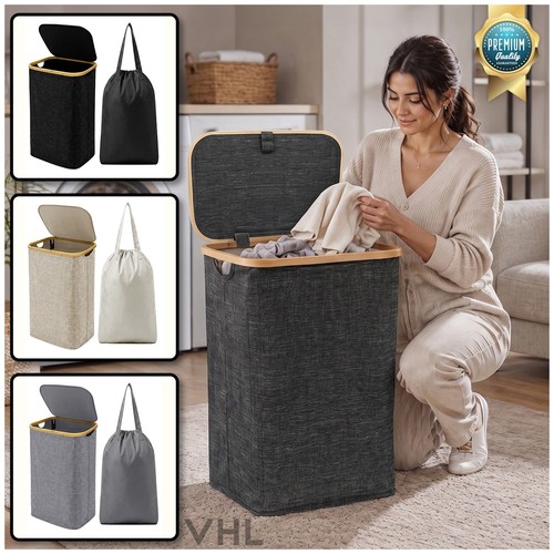Bamboo laundry basket with lid - basket,