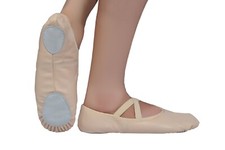 Ballet Dance Shoes Pink Leather Cross Elastic half  Sole Children & Adults Sizes
