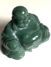 Vintage Asian Carved Aventurine Quartz Laughing Seated Buddha