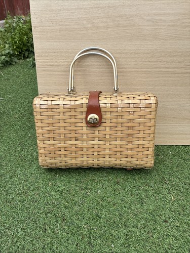 Vintage wicker handbag basket - wicker,